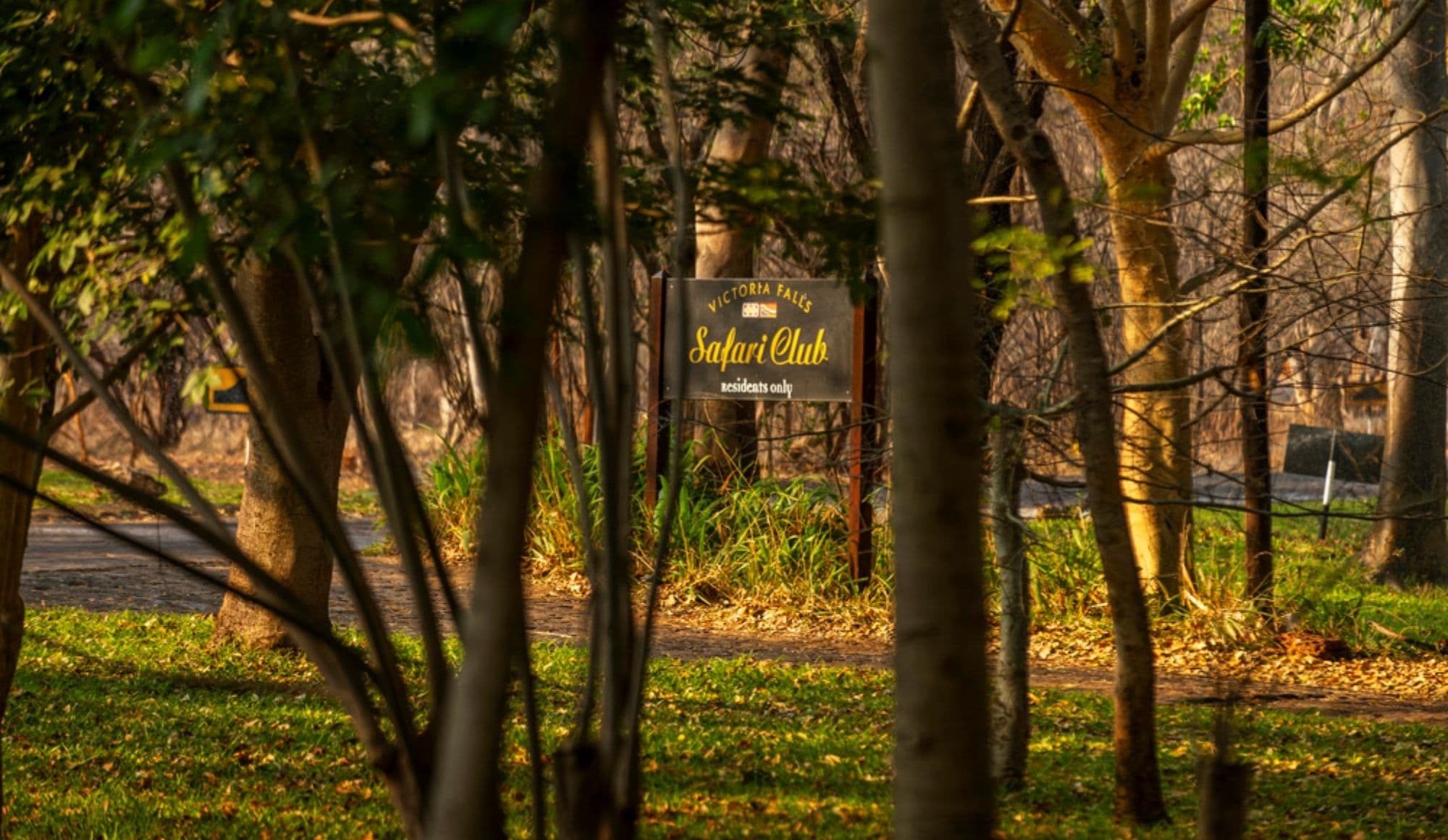 Victoria Falls Safari Club welcome sign