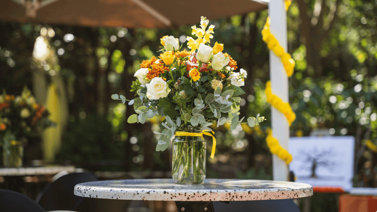 Yellow bouquet arrangement for a wedding ceremony