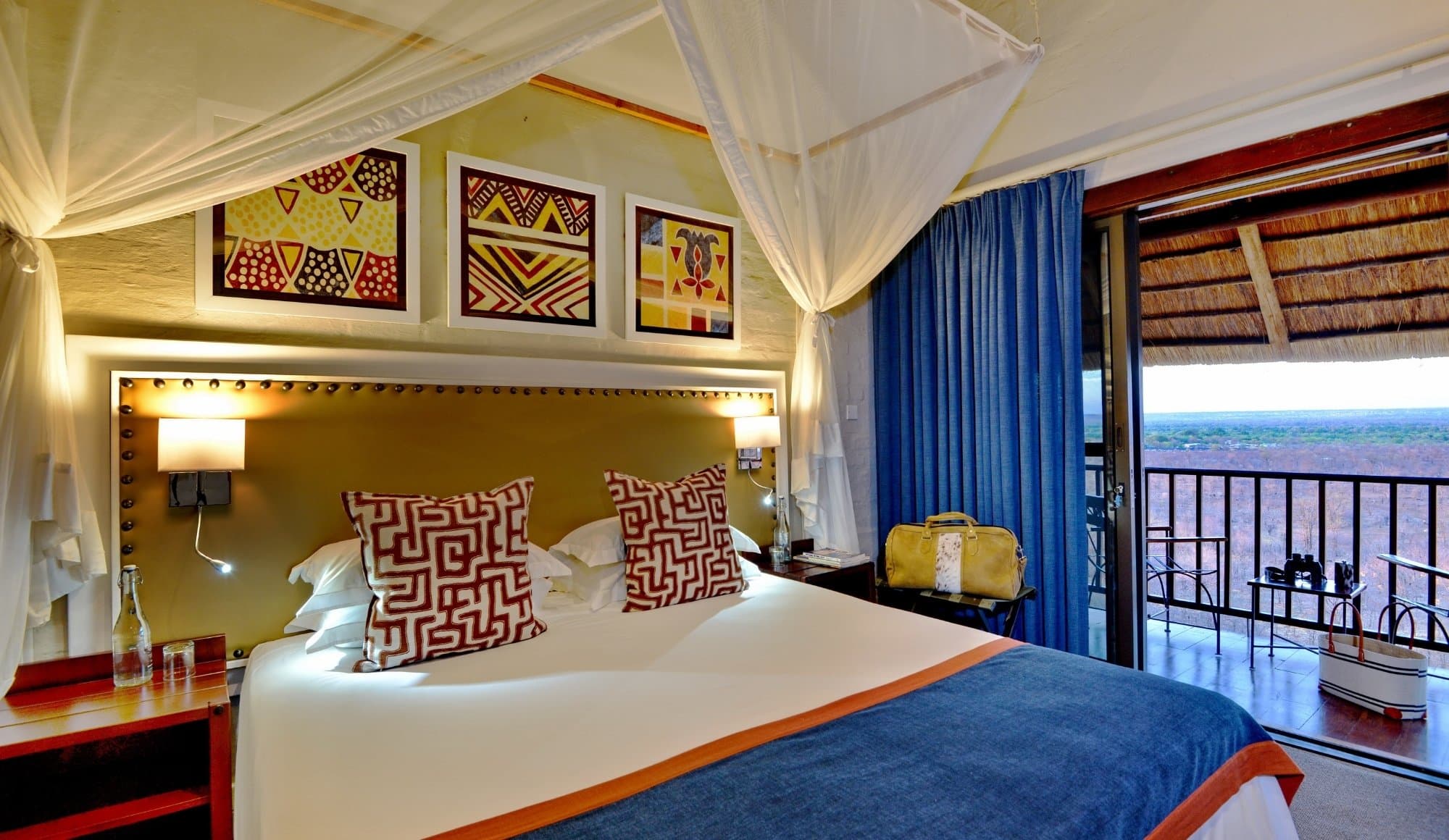 Fully-kitted bedroom At Victoria Falls Safari Lodge